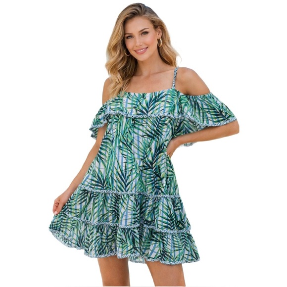 Red Carter Other - Red Carter Anthropologie Flowy Ruffle Tiered beach coverup dress, palm tree